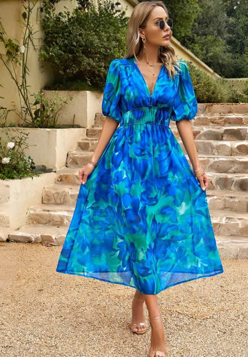 Ruby | Women’s Abstract Print Belted Midi Dress