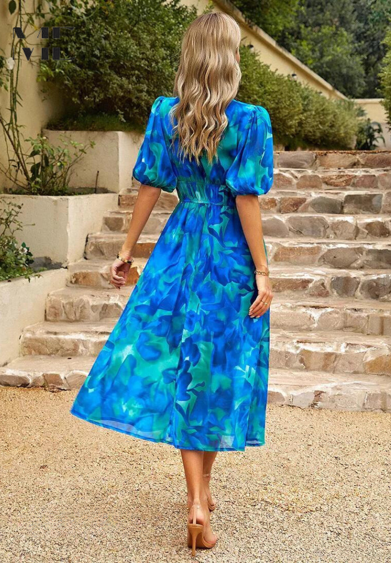 Ruby | Women’s Abstract Print Belted Midi Dress