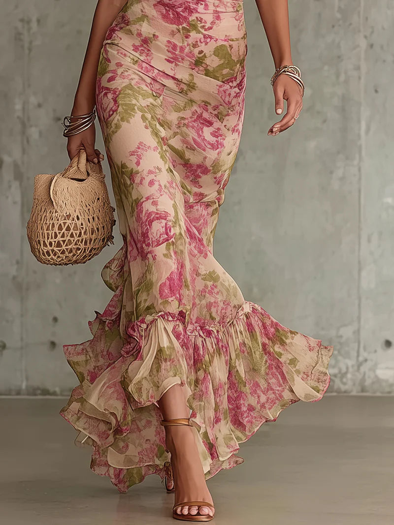 Rosalie - Women Summer Pink Floral Maxi Dress