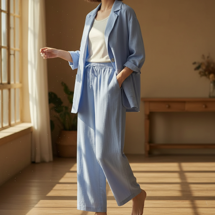 Maya - Casual Linen Vacation Matching Blazer Set