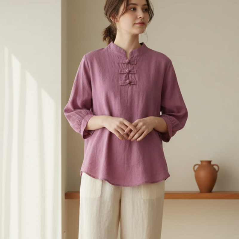 Amie - Casual Summer Linen Blouse with Button Front Style