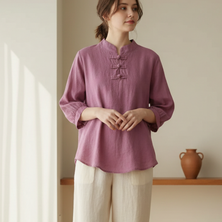 Amie - Casual Summer Linen Blouse with Button Front Style