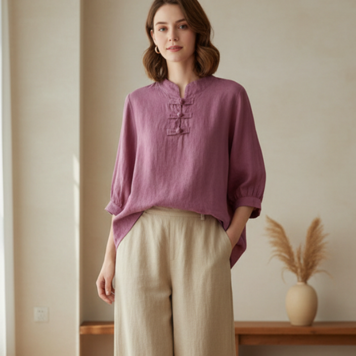 Amie - Casual Summer Linen Blouse with Button Front Style