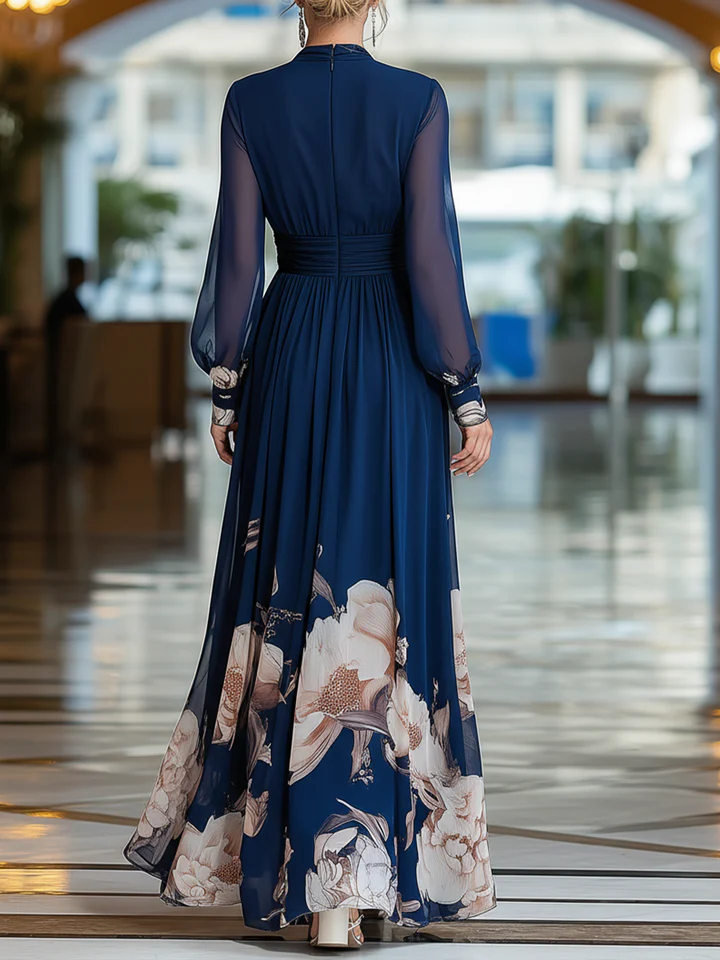 Luara - Women Pleated Square-Neck Floral Maxi Dress