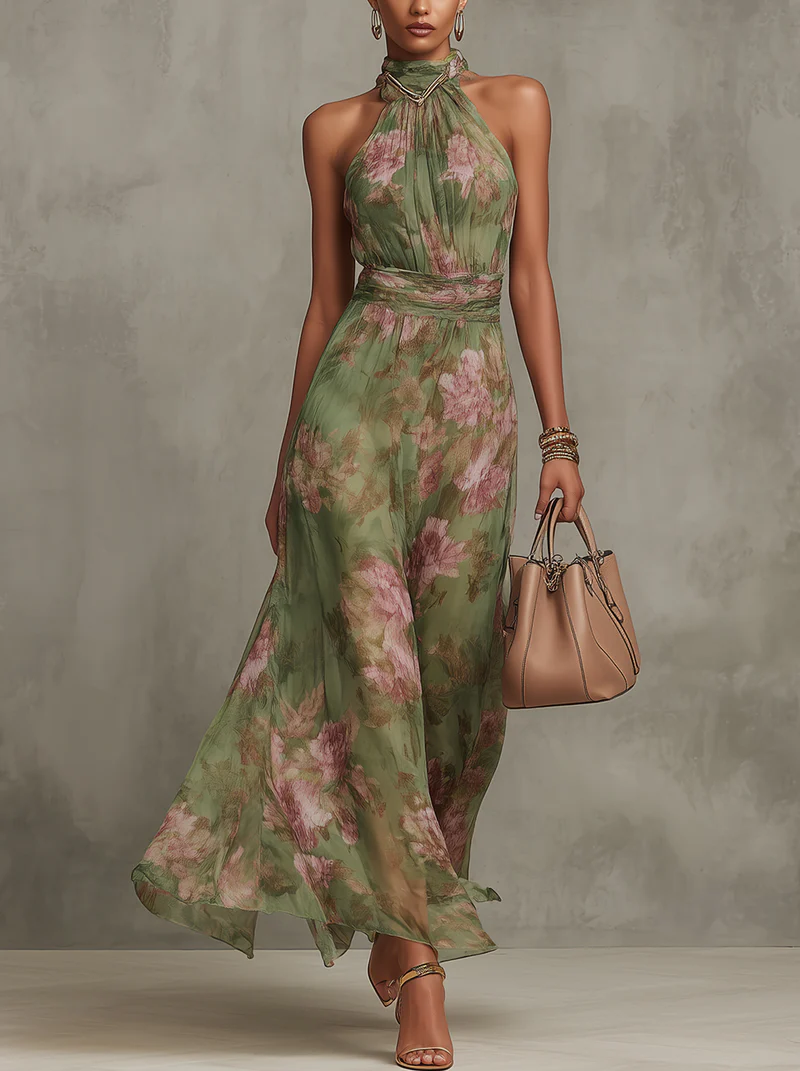 Maria | Women Elegant Boho Halter-Neck Maxi Dress