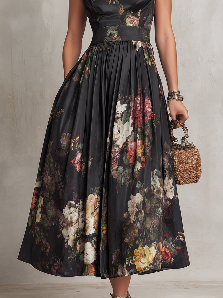 Diana | Elegant Black Floral Wedding Guest Dress