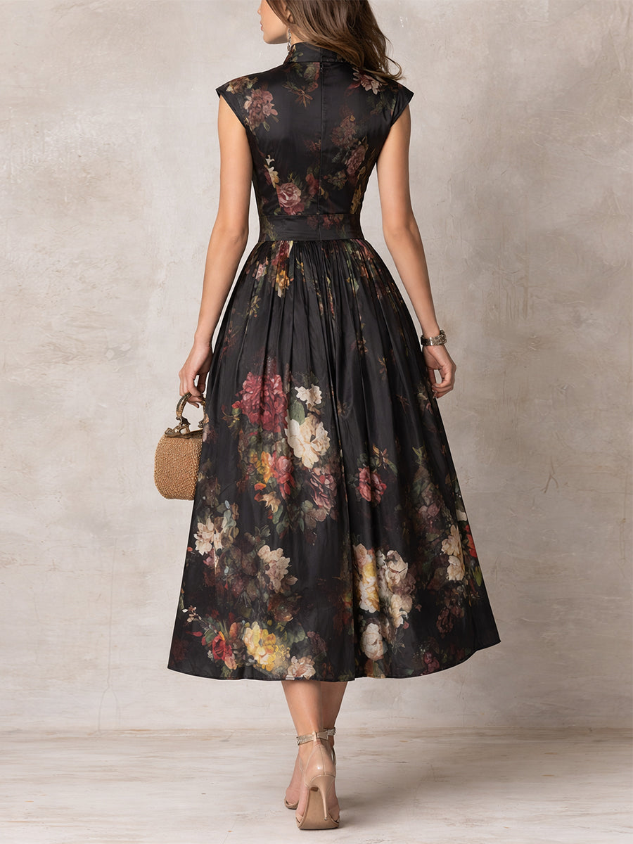 Diana | Elegant Black Floral Wedding Guest Dress
