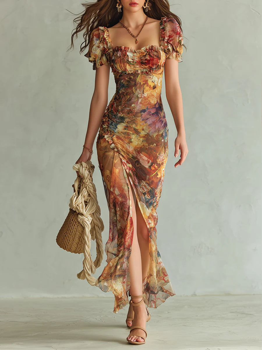 Safie - Boho Chic Summer Floral Chiffon Maxi Dress