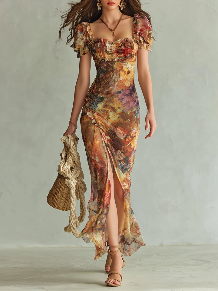 Safie - Boho Chic Summer Floral Chiffon Maxi Dress