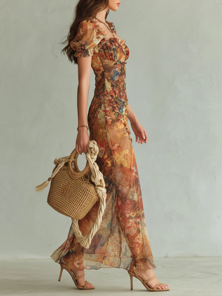 Safie - Boho Chic Summer Floral Chiffon Maxi Dress