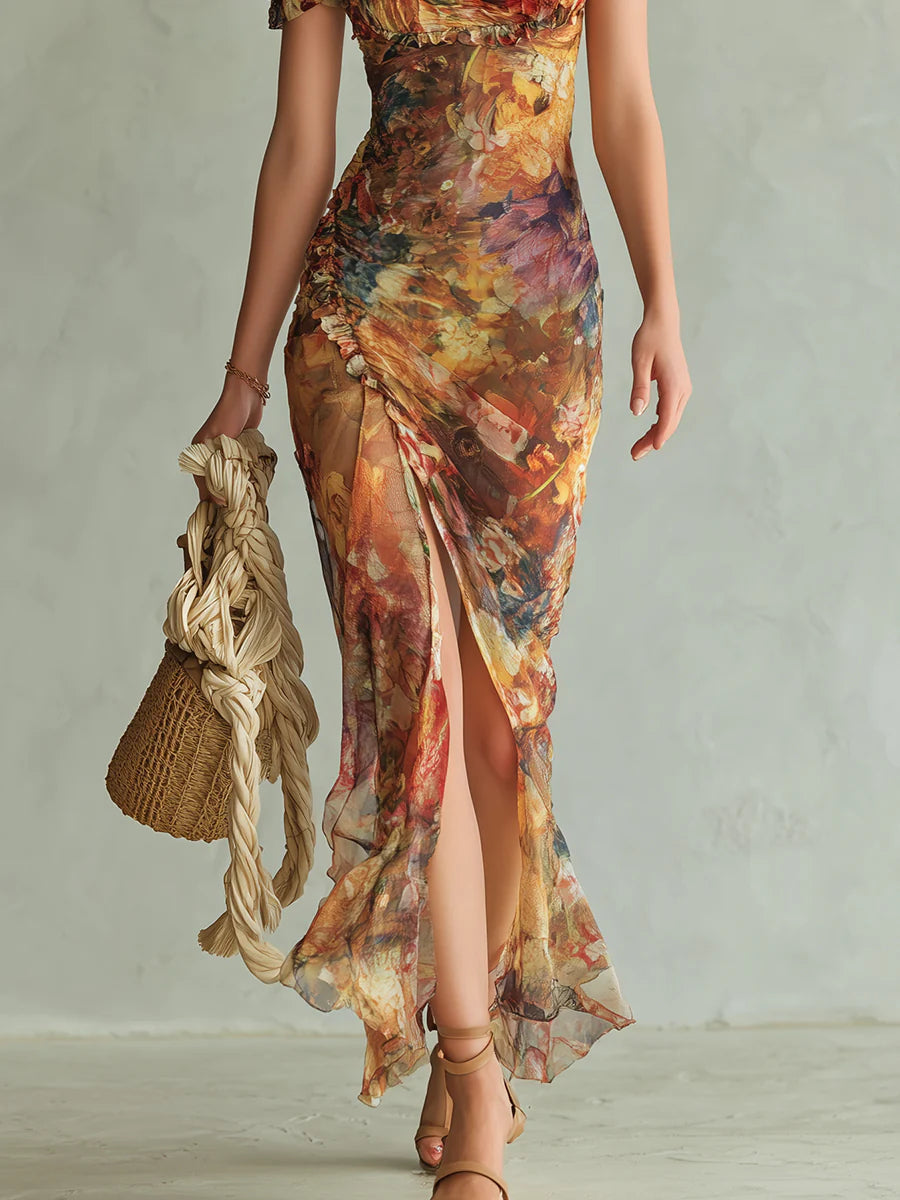 Safie - Boho Chic Summer Floral Chiffon Maxi Dress