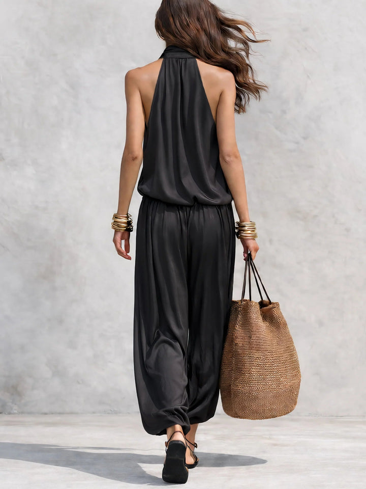 Nelly - Women Elegant Black Halter-Neck Two Piece Set