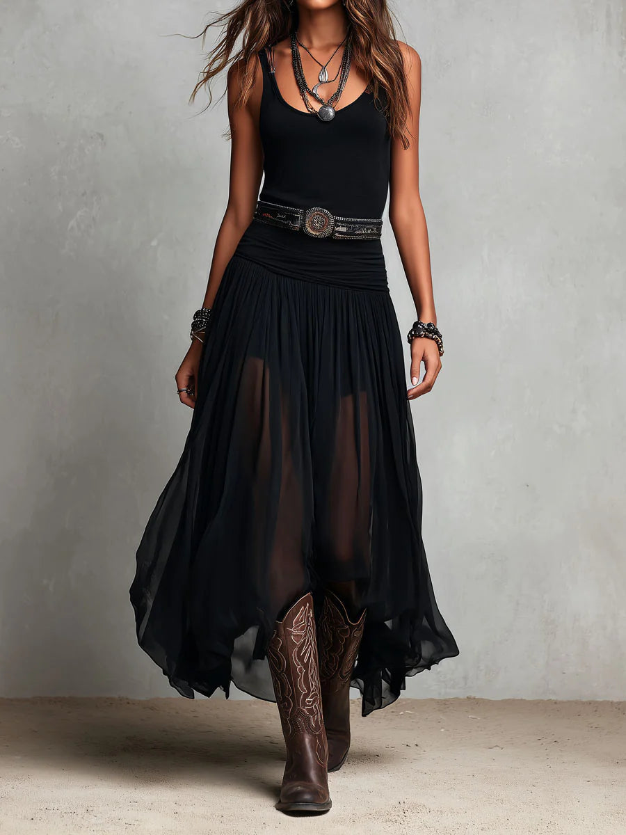 Jordan - Boho Chic Black Maxi Dress For Women