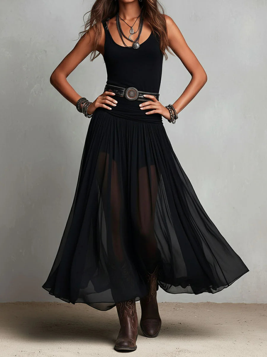 Jordan - Boho Chic Black Maxi Dress For Women
