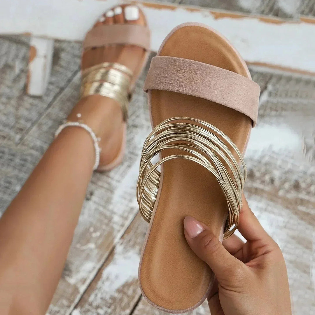 Cris | Dressy Slip-On Metallic Accent Sandals