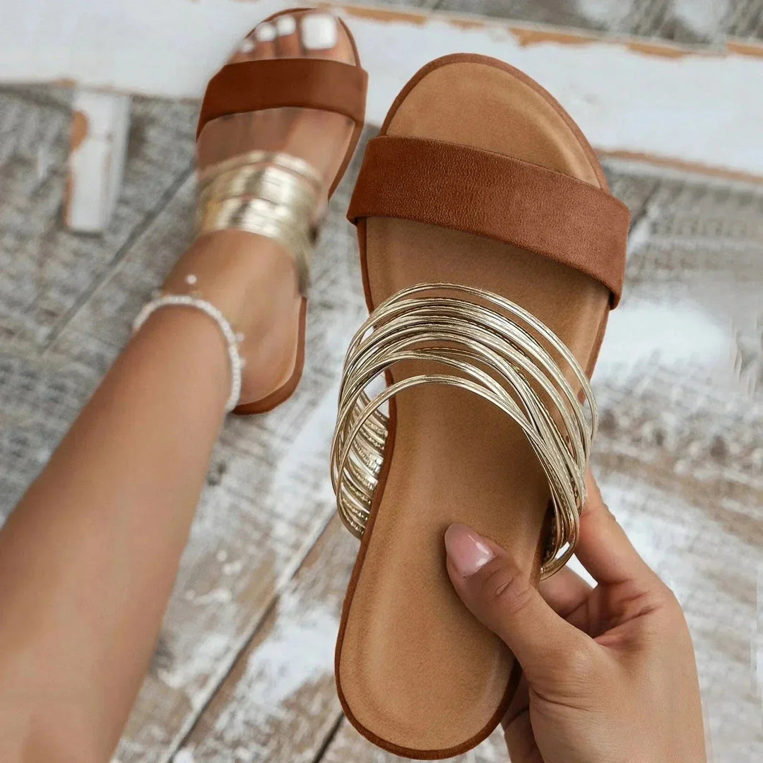 Cris | Dressy Slip-On Metallic Accent Sandals