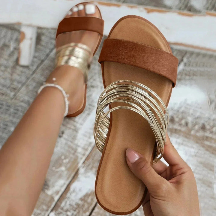Cris | Dressy Slip-On Metallic Accent Sandals