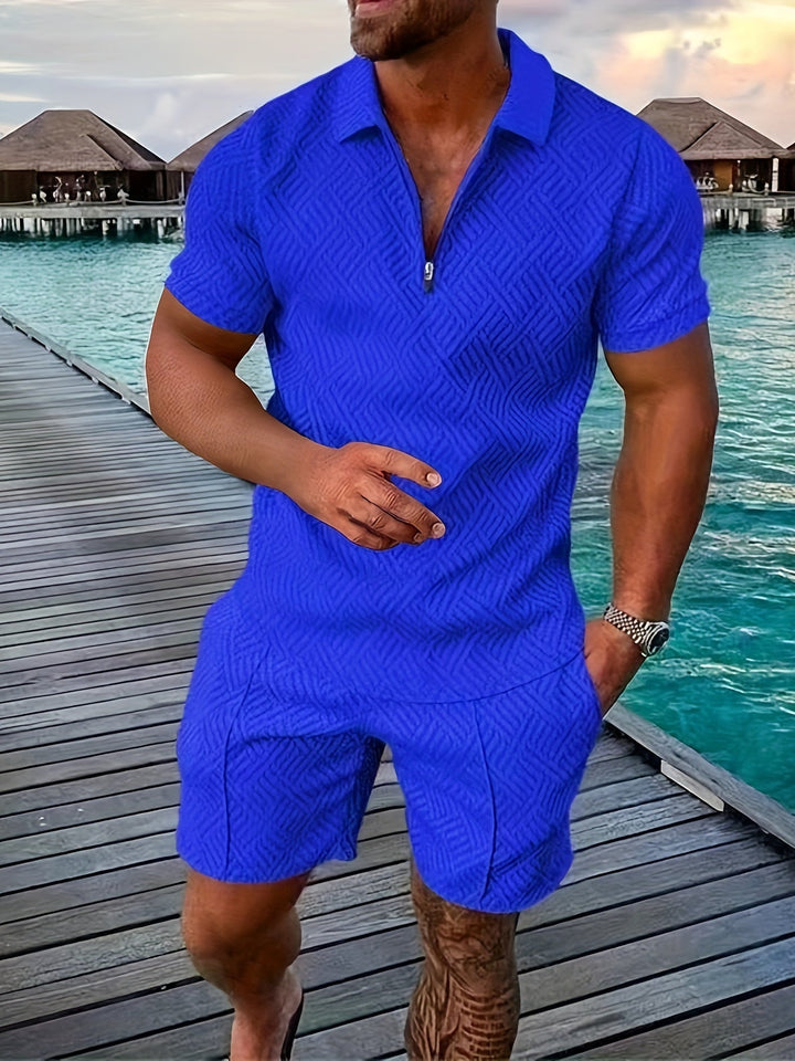 Yves | Men’s Lightweight Textured Summer Polo Shorts Set