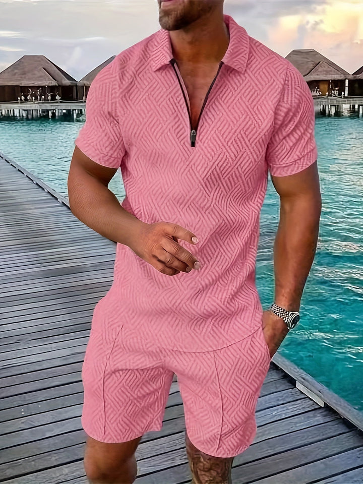 Yves | Men’s Lightweight Textured Summer Polo Shorts Set