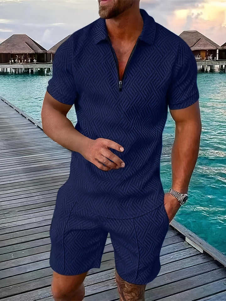 Yves | Men’s Lightweight Textured Summer Polo Shorts Set