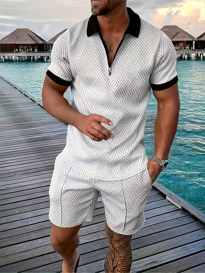 Yves | Men’s Lightweight Textured Summer Polo Shorts Set