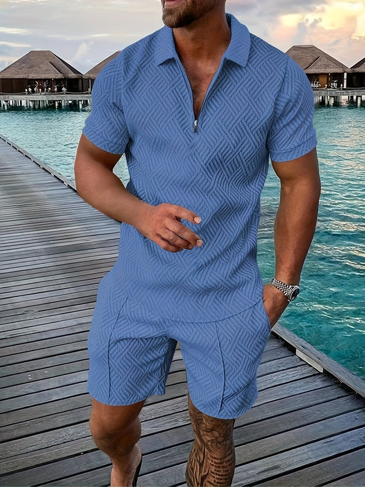 Yves | Men’s Lightweight Textured Summer Polo Shorts Set