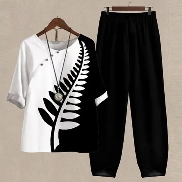 Ella | Women's 2-Piece Printed Top and Flowy Pants set