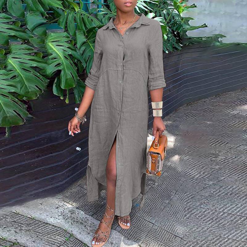 Rowena | Women’s Button-Down Maxi Shirt Dress with Classic Collar