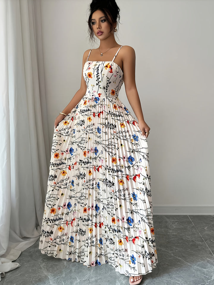 Iris - Elegant Floral Pleated Maxi Dress