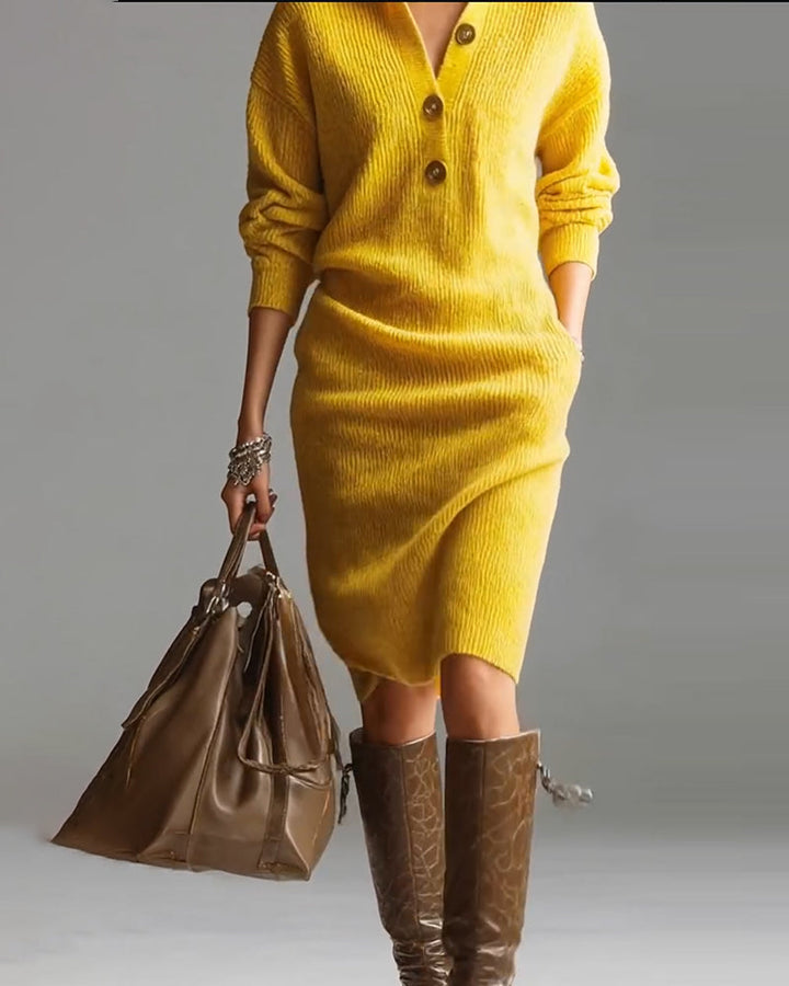 Lydia | Button-Collar Knitted Dress