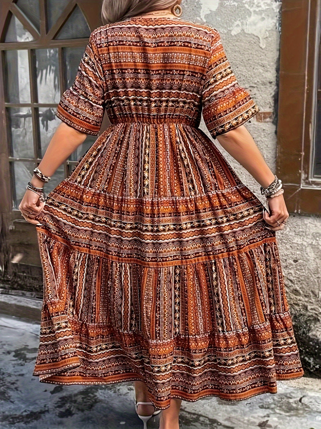 Audrey | Chic Women’s Boho Printed Flowy Midi Dress