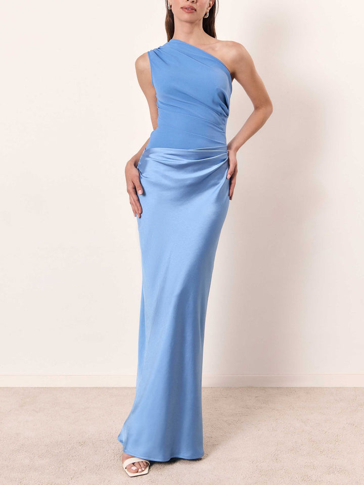 Anne - Elegant One Shoulder Pleated Maxi Dress