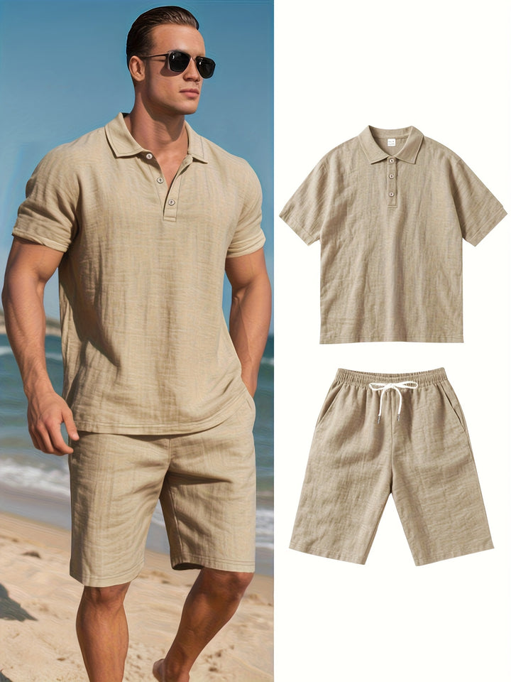 Ross - Men's Linen Premium Polo Shirt And Shorts Summer Set