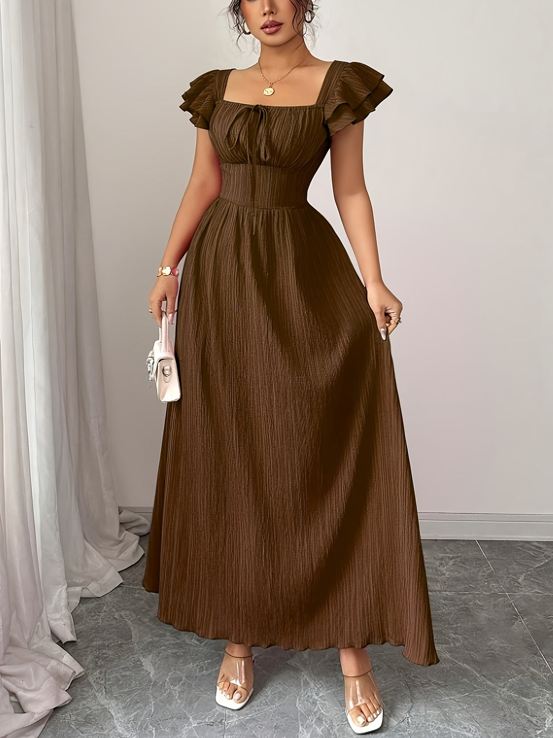 Brownie - Women's Elegant Smock A-Line Maxi Dress