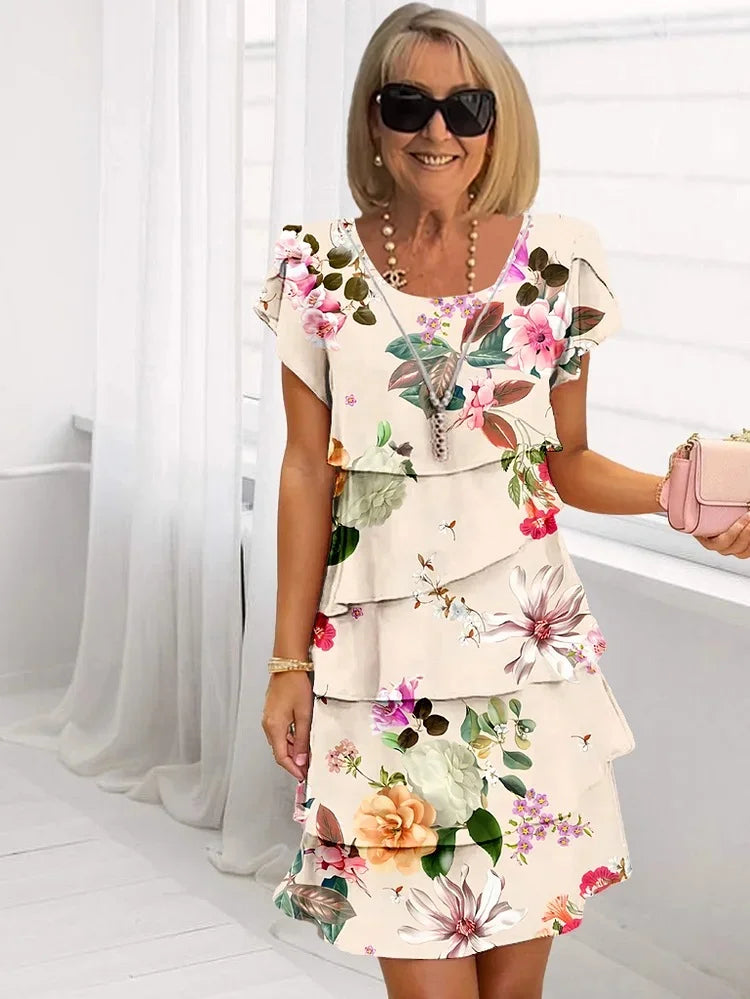 Mia - Chic Ruffled Floral Pleated Dress