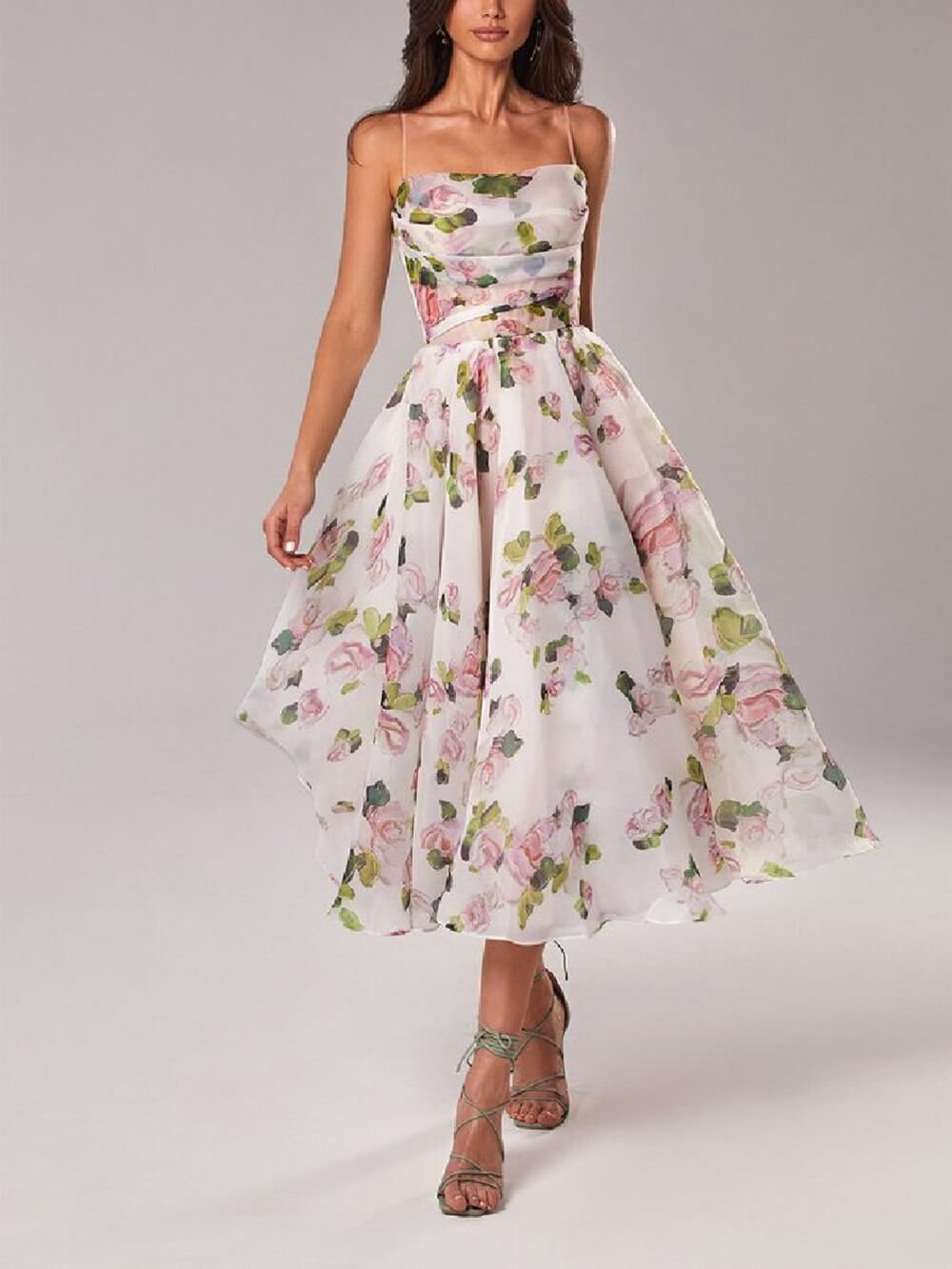 Ellie - Boho Floral Midi Spaghetti Strap A-Line Summer Dress