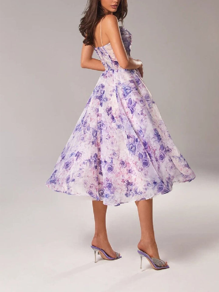 Ellie - Boho Floral Midi Spaghetti Strap A-Line Summer Dress
