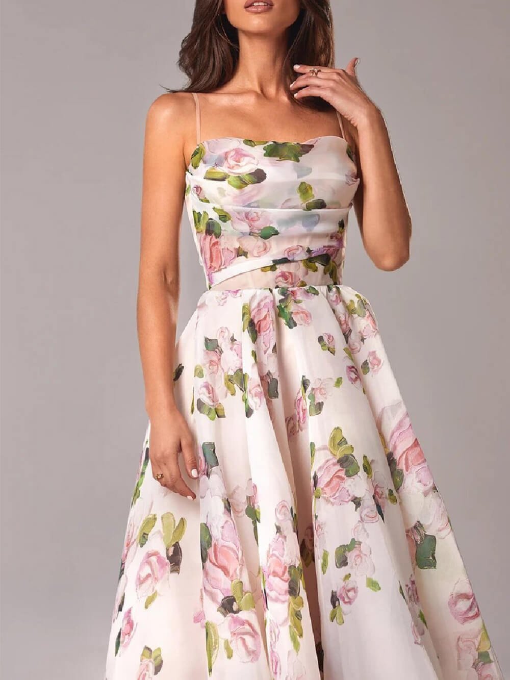 Ellie - Boho Floral Midi Spaghetti Strap A-Line Summer Dress