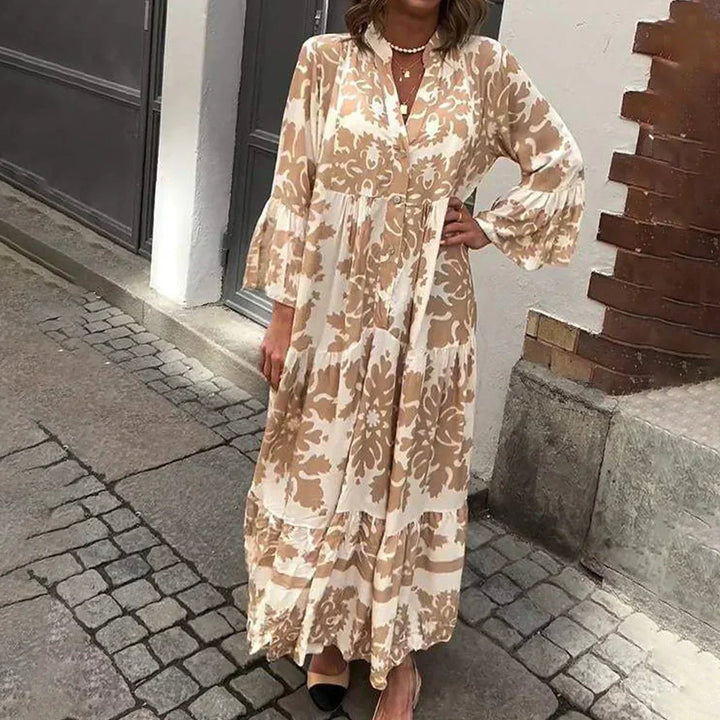 Stella - Boho Printed Maxi Dress with Flowy Long Sleeve