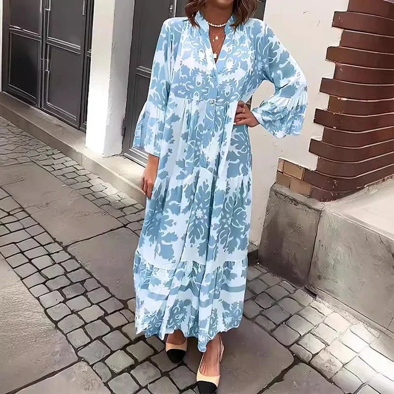 Stella - Boho Printed Maxi Dress with Flowy Long Sleeve