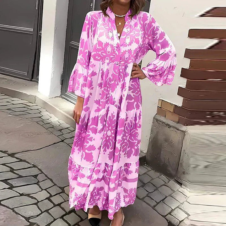 Stella - Boho Printed Maxi Dress with Flowy Long Sleeve
