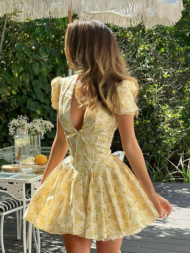 Chloe | Floral Boho Halter-Neck Mini Dress with Open Back A-Line