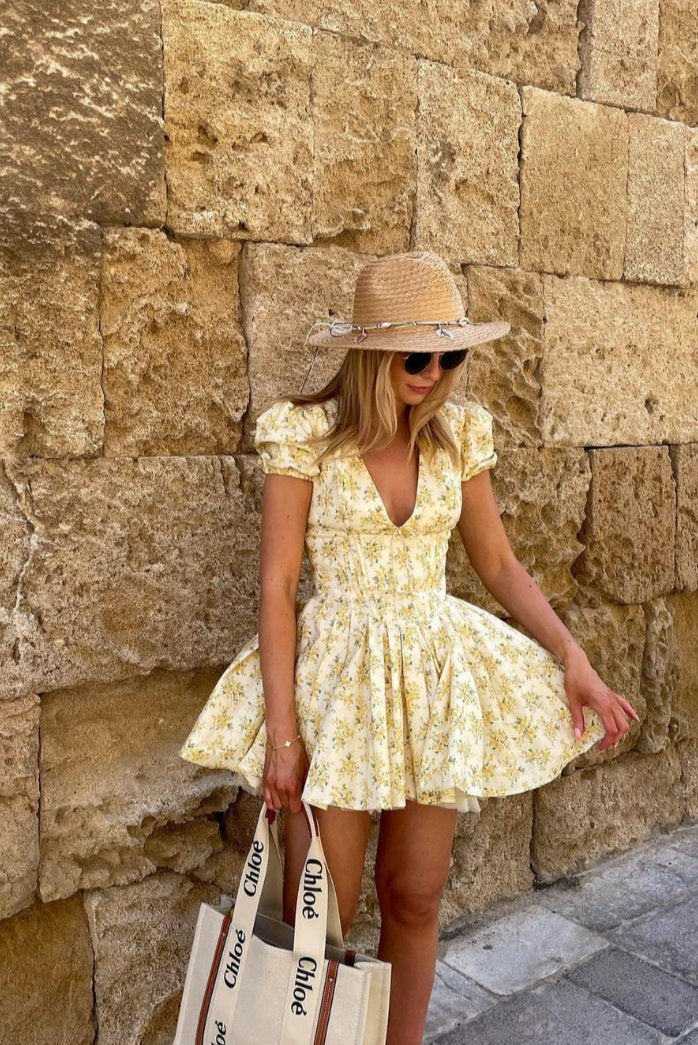 Chloe | Floral Boho Halter-Neck Mini Dress with Open Back A-Line