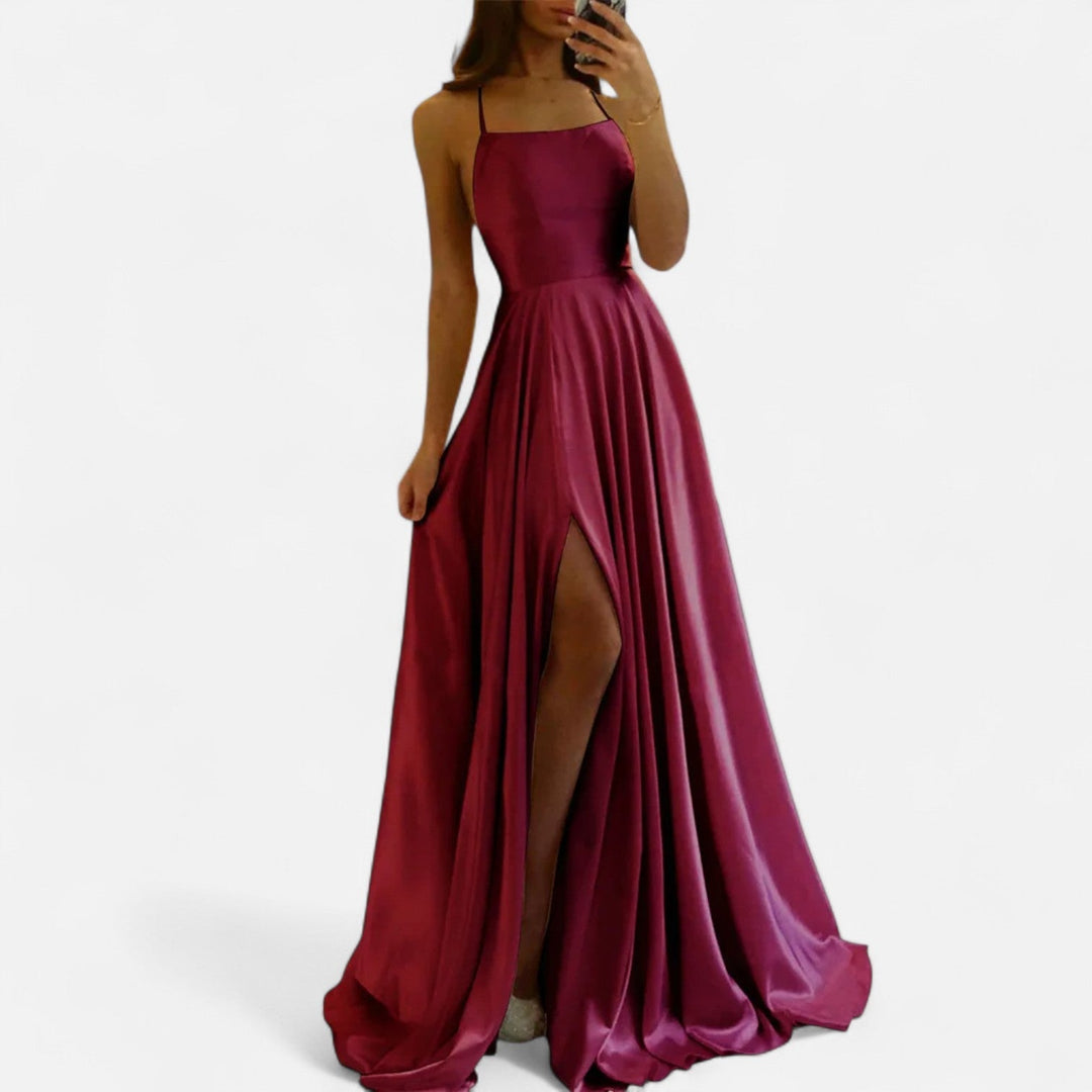 Gabrielle | Women’s Modern Fit Satin Slit  Maxi Dress