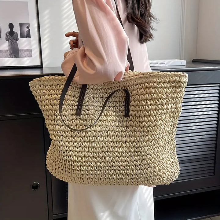 Alessia - Chic Straw Beach Tote Bag