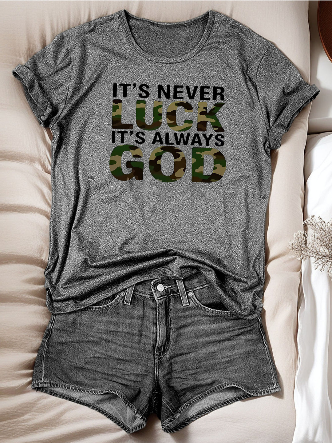Trust - Women's Camouflage Print Round Neck Graphic Tee