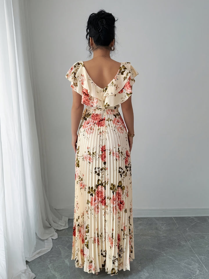 Flor - Plated Wedding Guest Maxi Dress