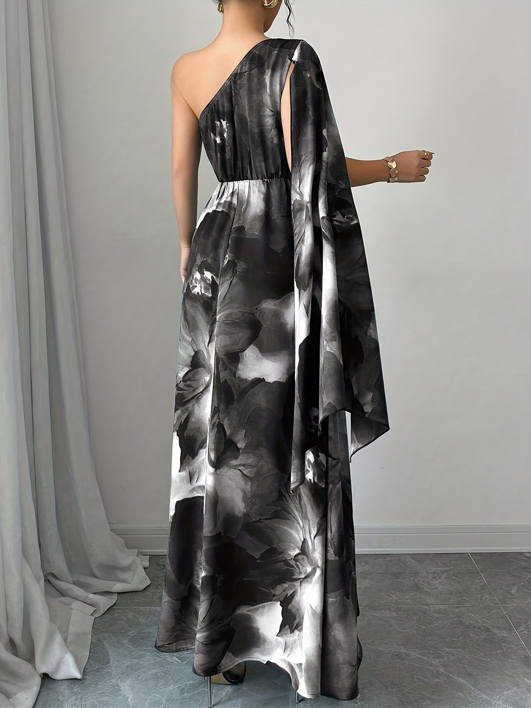 Stella - Floral Print One-Shoulder Wedding Guest Maxi Dress