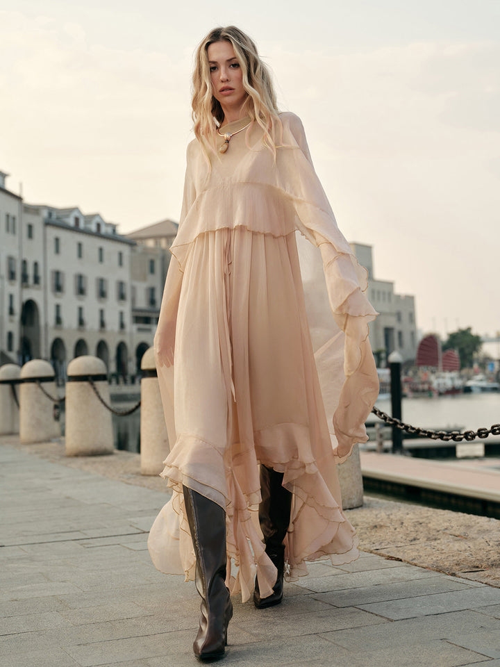 Mariana | Women Boho Chiffon Layered Dress With Cloak