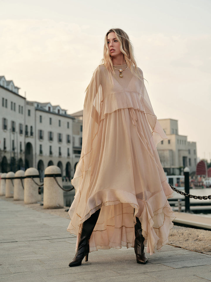 Mariana | Women Boho Chiffon Layered Dress With Cloak
